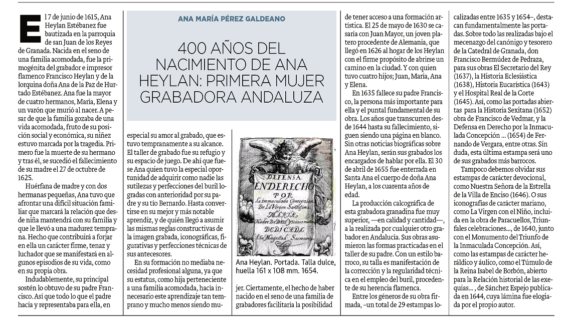Perez Galdeano Ana Maria. Ana Heylan 400 aniversario nacimiento